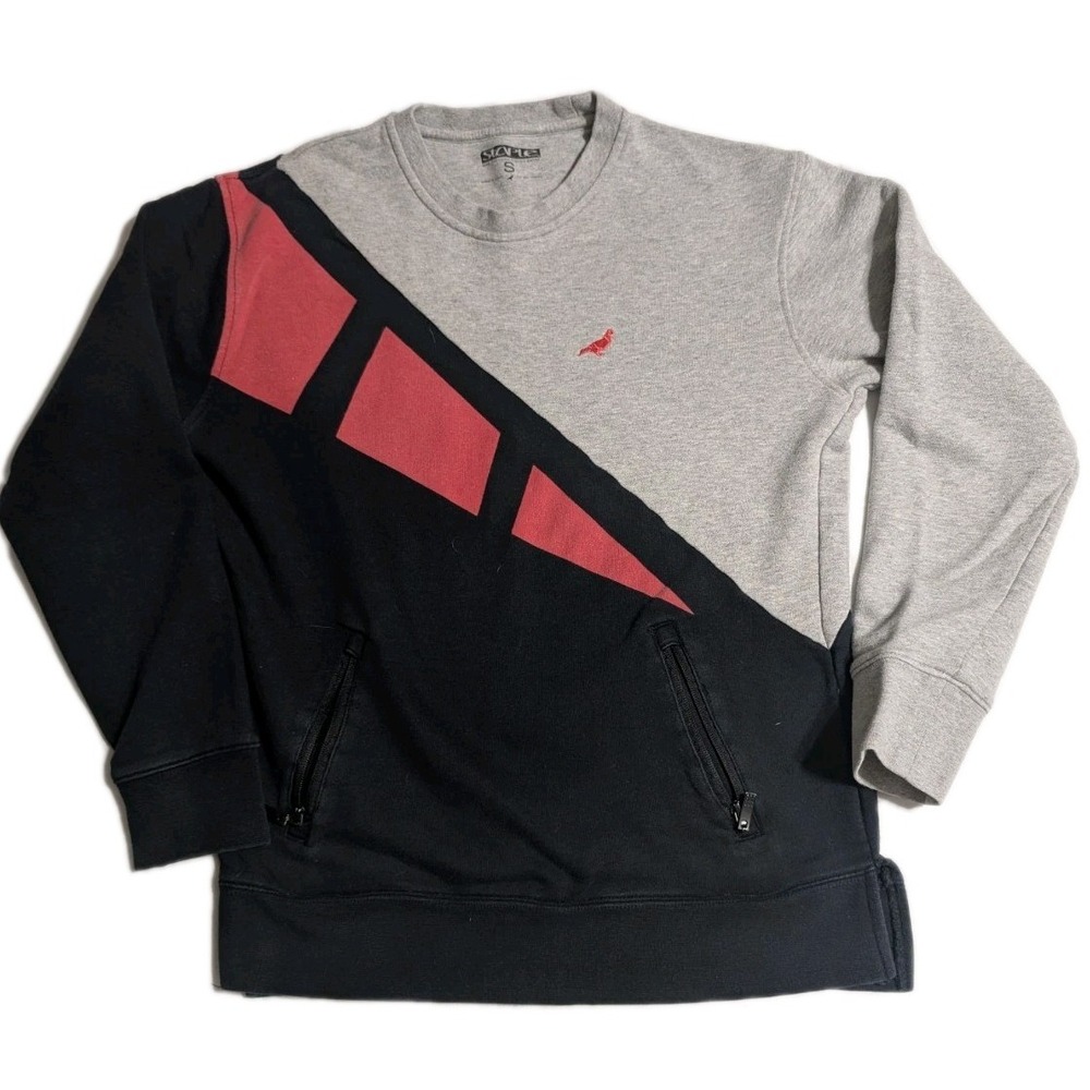 Staple Pigeon Colorblock Sweatshirt Men's Small Gray Black Red Zipper Pockets